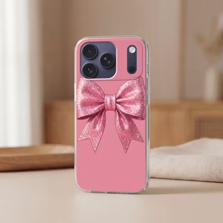 Telefoonhoesje Softcase - Roze strik - Glitter — 3