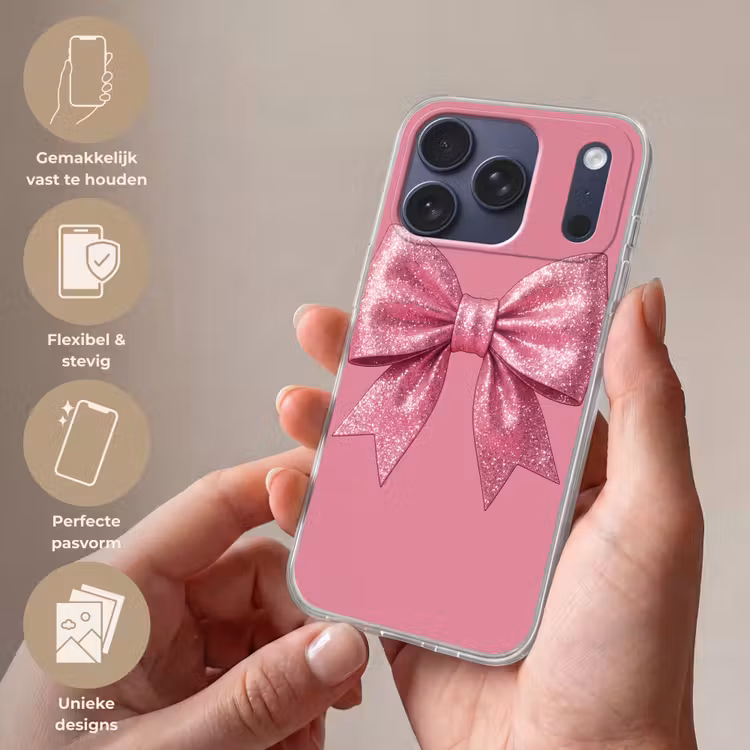 Telefoonhoesje Softcase - Roze strik - Glitter — 4