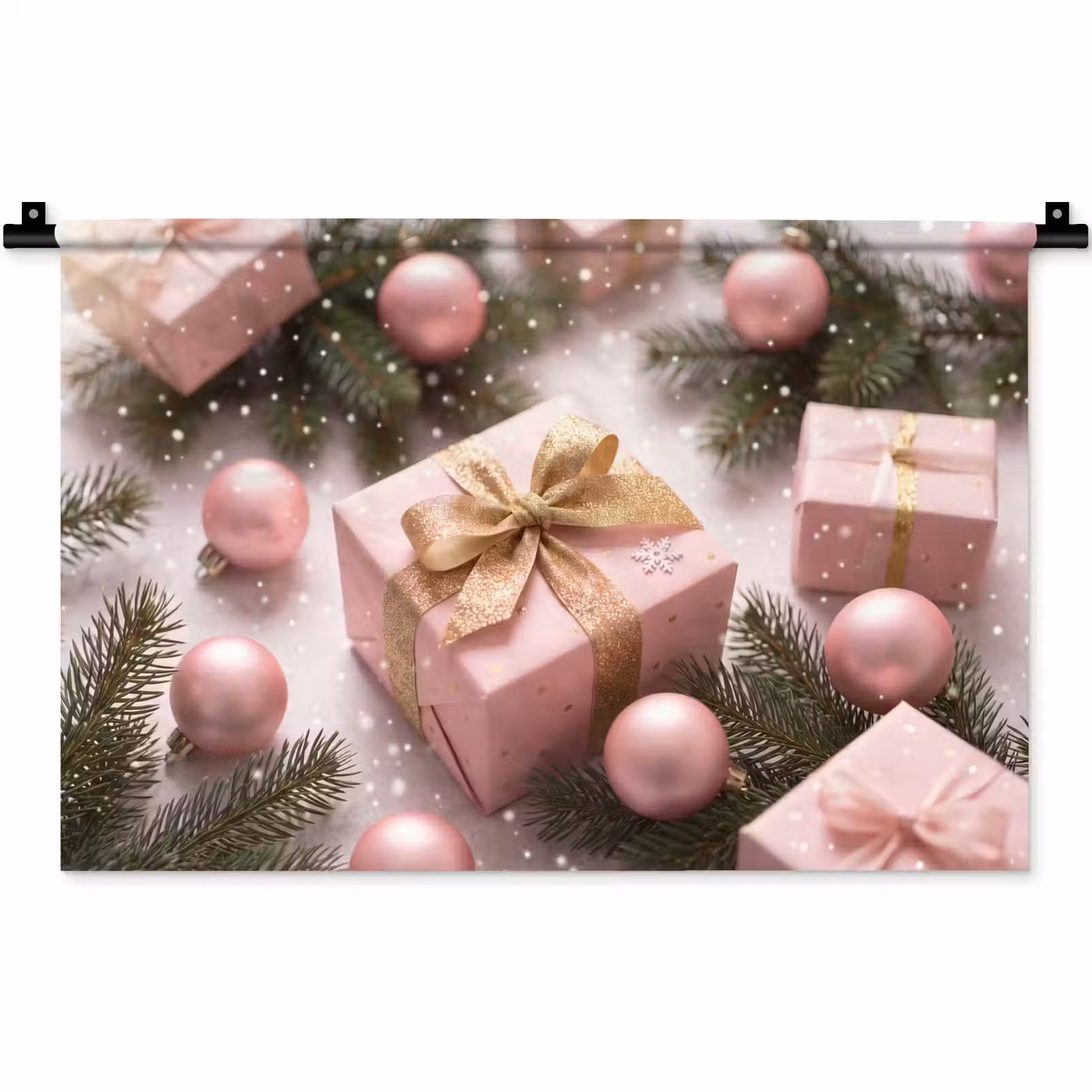 Wandkleed - Cadeau - Kerst - Roze — 1