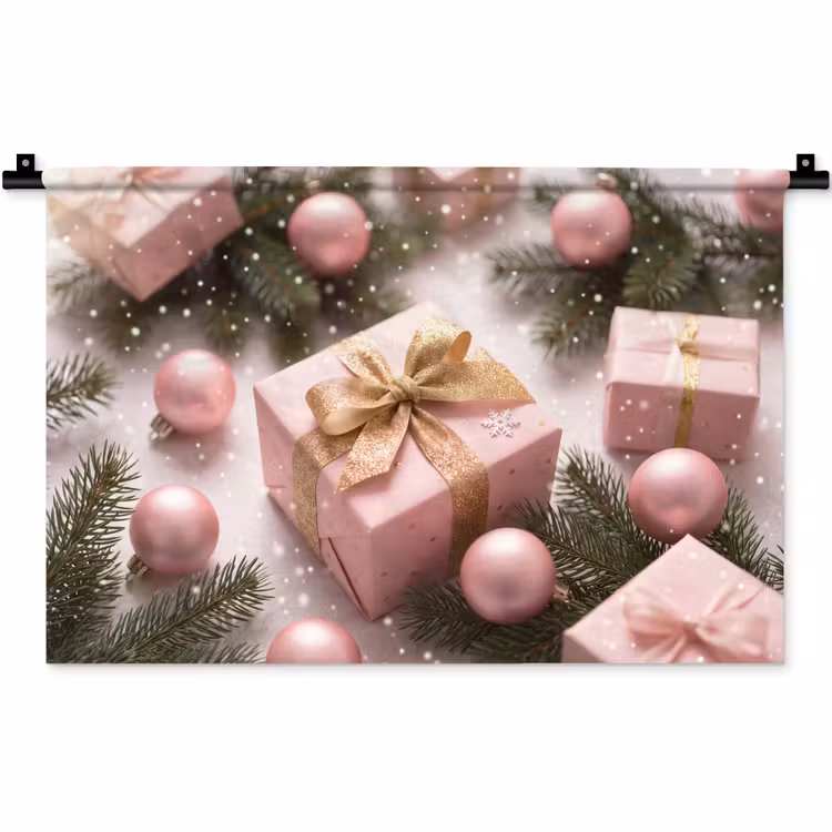 Wandkleed - Cadeau - Kerst - Roze — 1