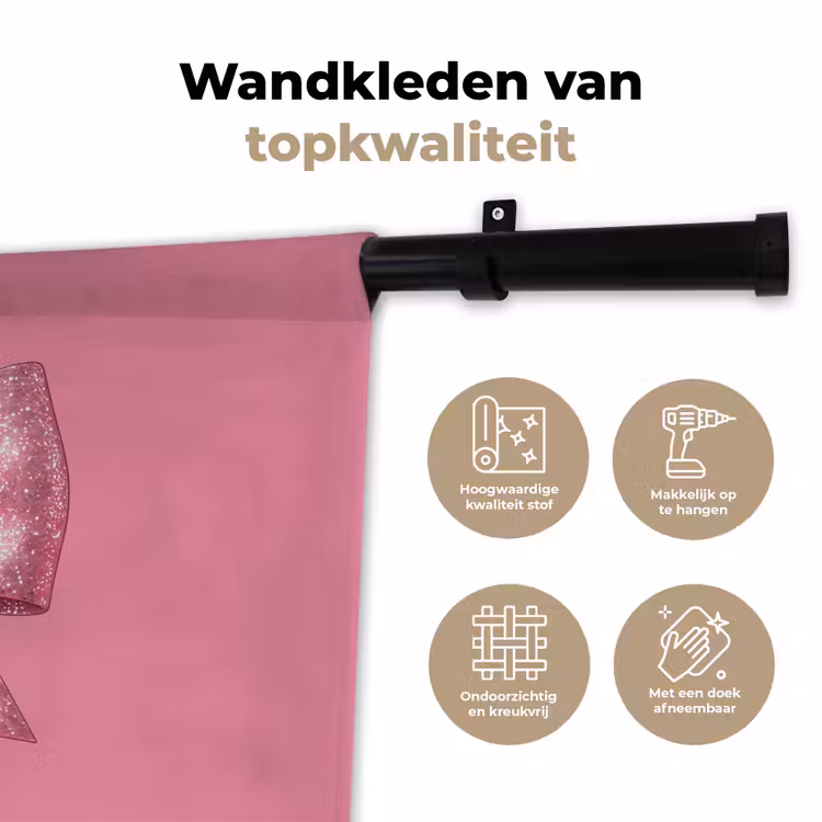 Wandkleed - Roze strik - Glitter — 3