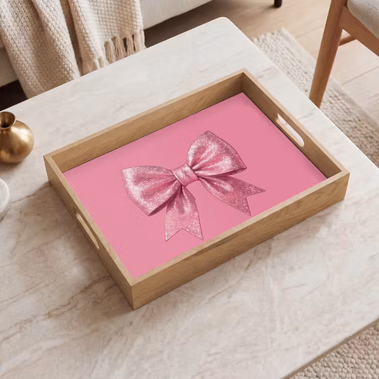 Dienblad - Roze strik - Glitter — 2