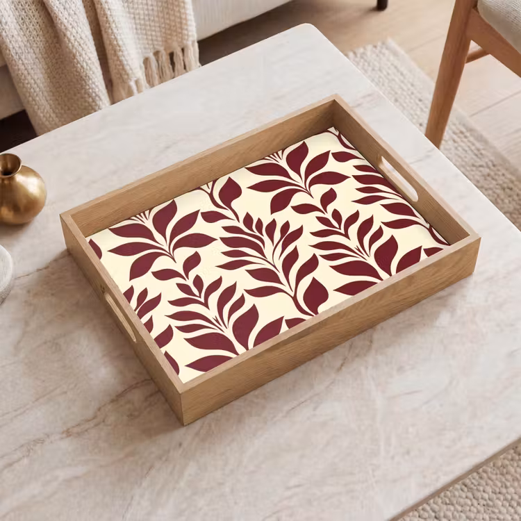 Dienblad - Abstract - Bladeren - Burgundy — 2