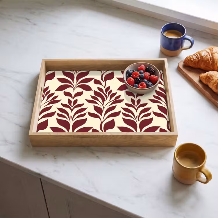 Dienblad - Abstract - Bladeren - Burgundy — 4
