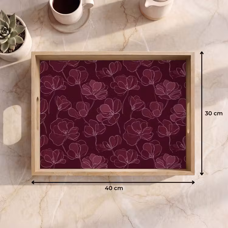 Dienblad - Bloemen - Patroon - Bordeauxrood — 9