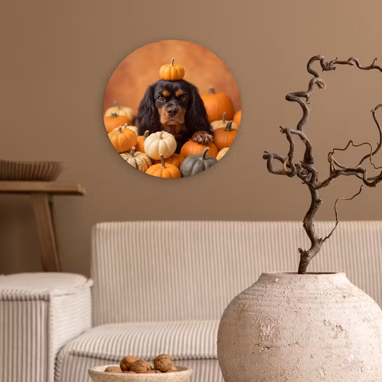 Wandcirkel - Glas - Hond - Pompoen - Herfst — 2