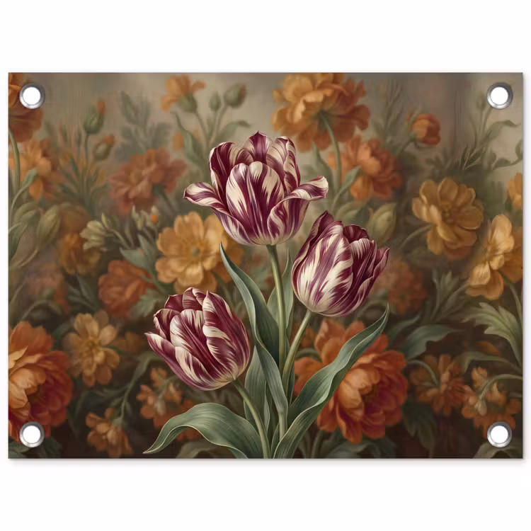 Tuinposter - Tulpen - Paars-wit - Kunst