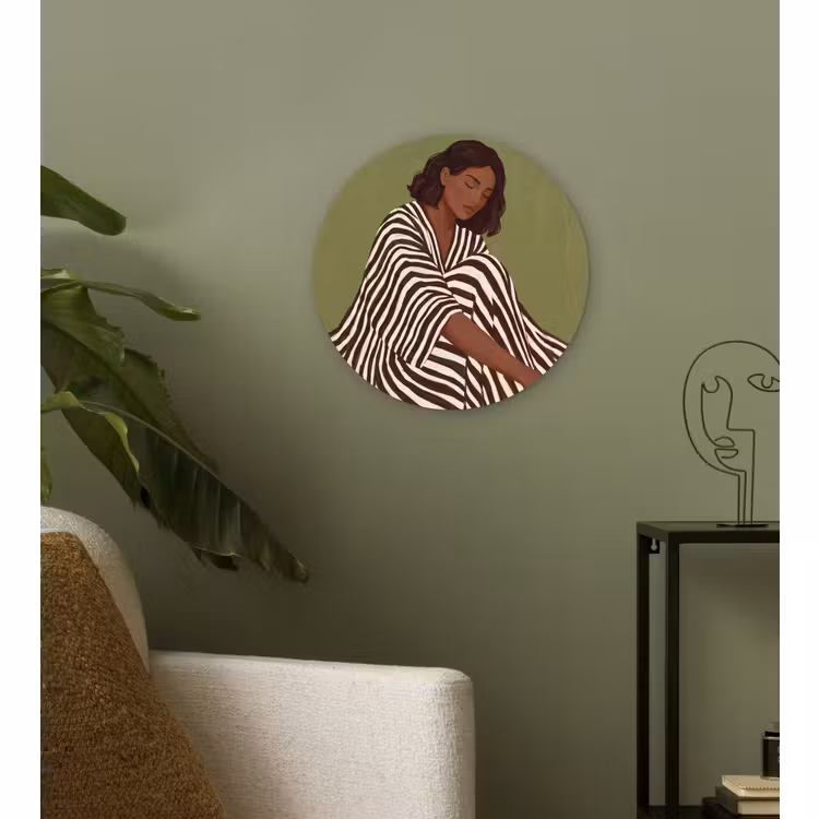 Wandcirkel - Glas - Vrouw - Zittend - Groen — 3