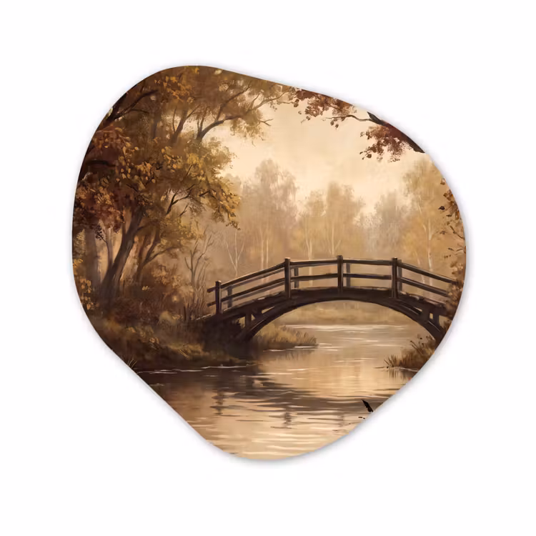 Organisch schilderij - Forex - Brug - Rivier - Herfst