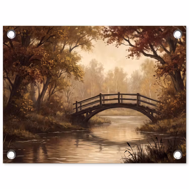 Tuinposter - Brug - Rivier - Herfst