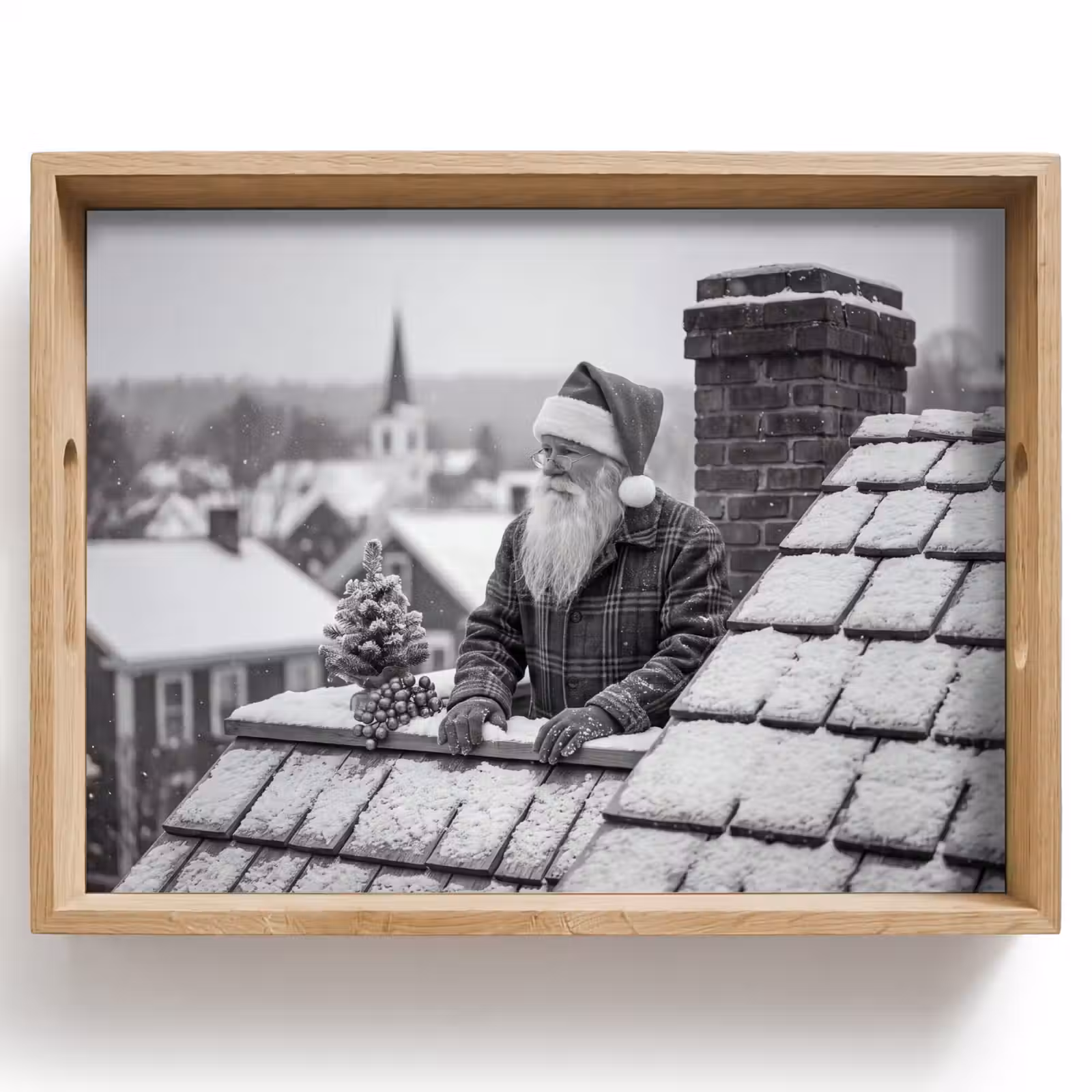 Dienblad - Kerstman - Dak - Sneeuw — 1
