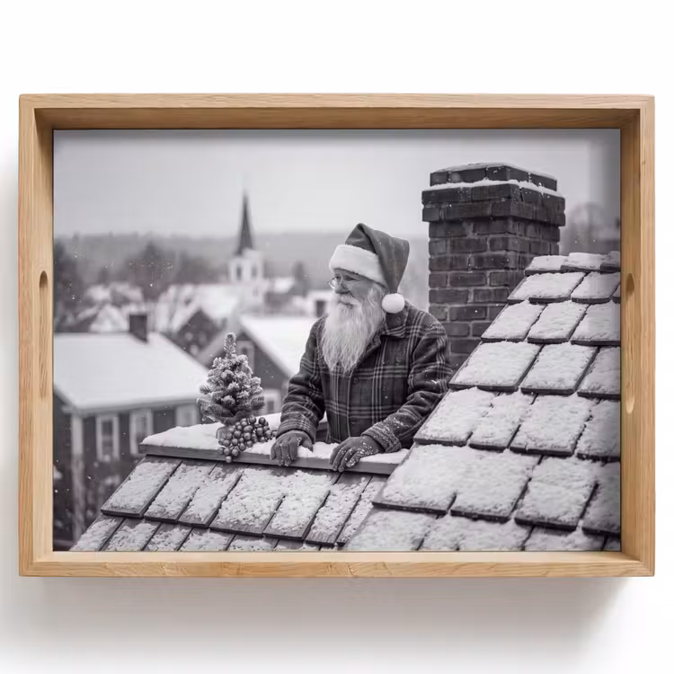 Dienblad - Kerstman - Dak - Sneeuw — 1