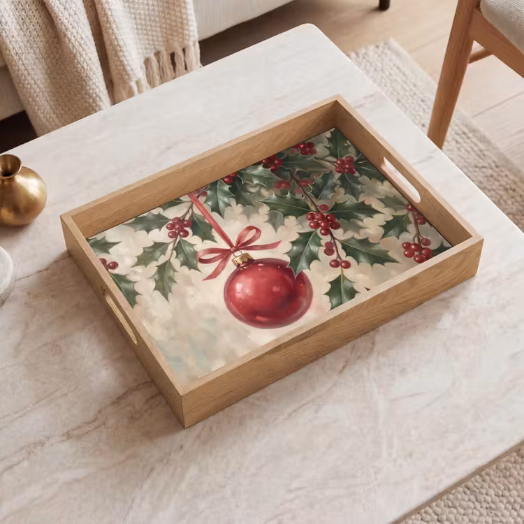 Dienblad - Kerstbal - Hulst - Rood — 2