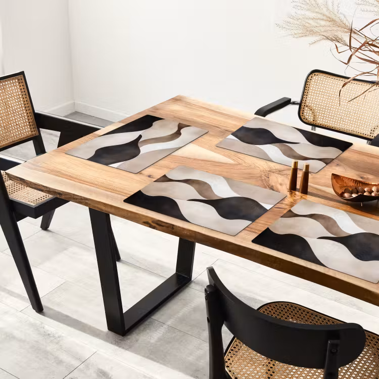 Placemat - 6 stuks - Abstracte Golvende Vormen Zwart Beige — 3