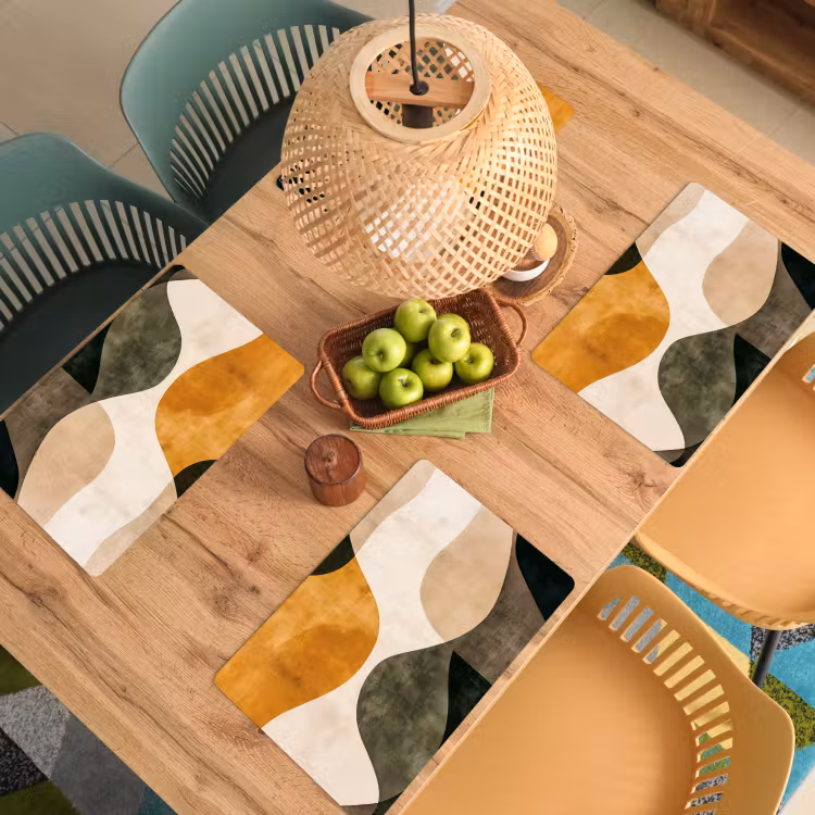 Placemat - 6 stuks - Vormen - Okergeel - Abstract — 4