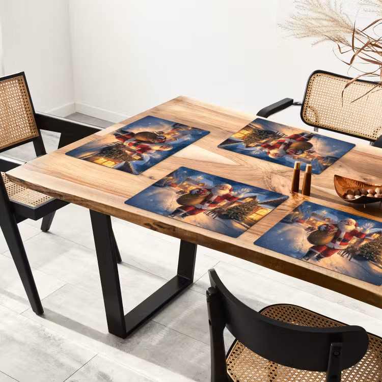 Placemat - 6 stuks - Kerstman - Dorp - Hert - Donker — 3