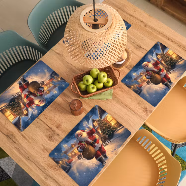 Placemat - 6 stuks - Kerstman - Dorp - Hert - Donker — 4