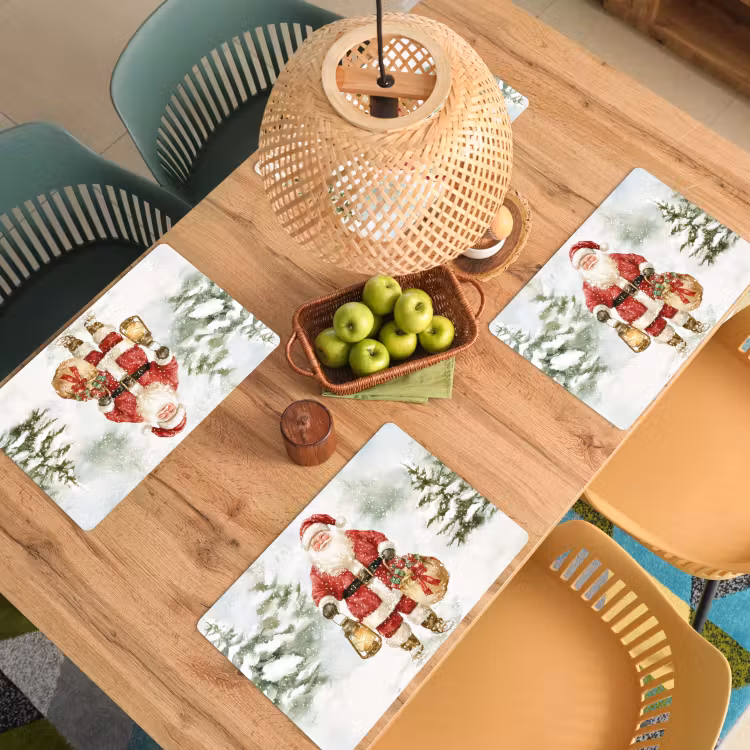 Placemat - 6 stuks - Kerstman- Winter - Sneeuw - Wit - Rood — 4
