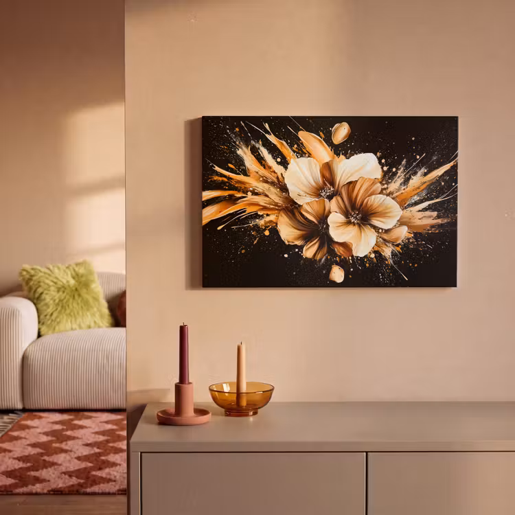 Canvas schilderij - Bloemen - Goud - Graffiti - Zwart - Abstract — 2