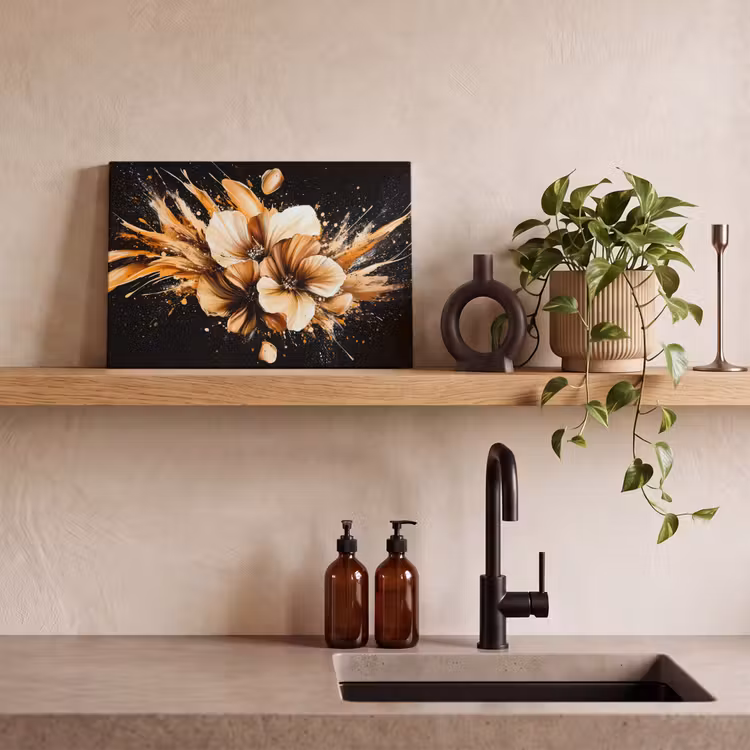 Canvas schilderij - Bloemen - Goud - Graffiti - Zwart - Abstract — 4