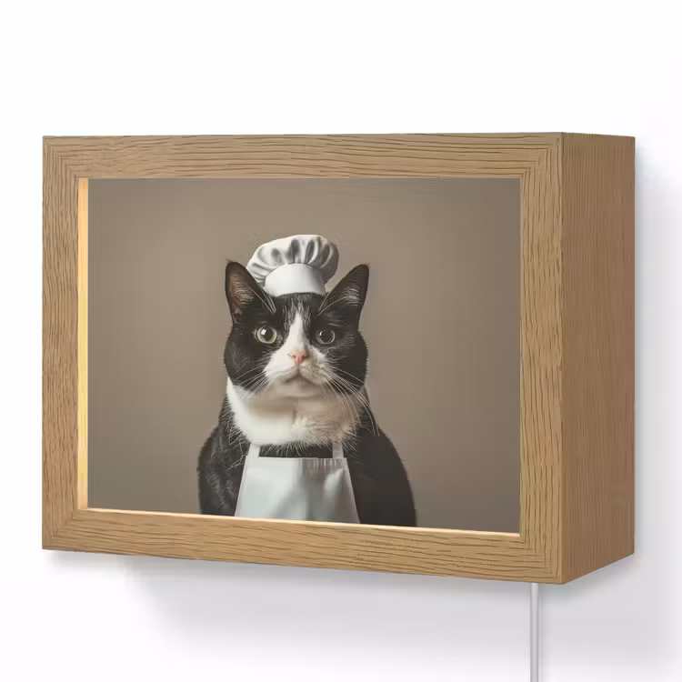 Lightbox - Wandlamp - Kat - Kokskleding - Zwart - Wit — 1