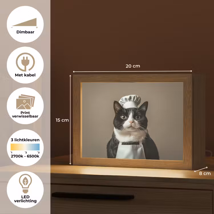 Lightbox - Wandlamp - Kat - Kokskleding - Zwart - Wit — 7