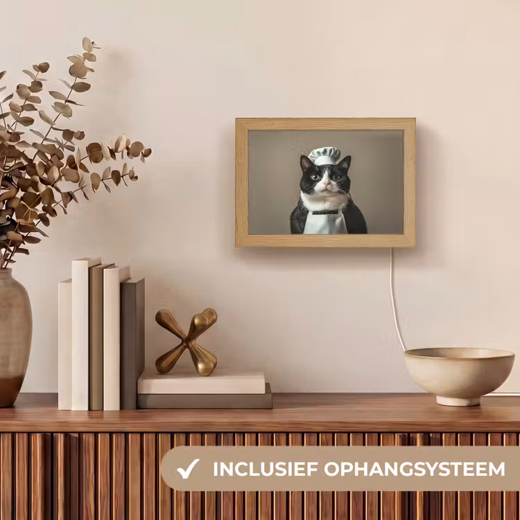 Lightbox - Wandlamp - Kat - Kokskleding - Zwart - Wit — 8