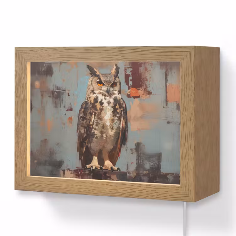 Lightbox - Wandlamp - Geschilderd - Abstract - Uil - Bruin — 1