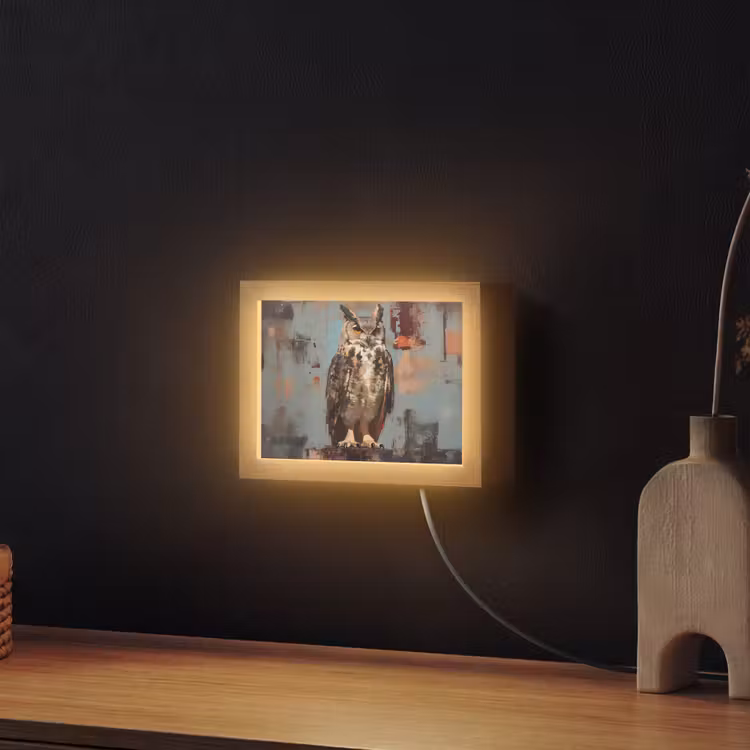 Lightbox - Wandlamp - Geschilderd - Abstract - Uil - Bruin — 2