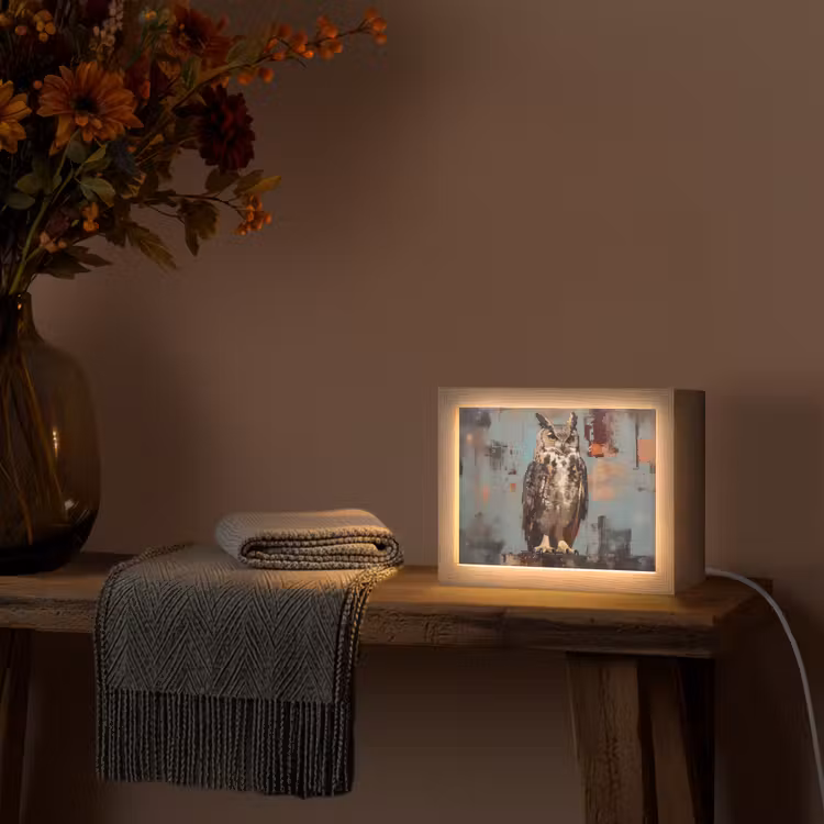 Lightbox - Wandlamp - Geschilderd - Abstract - Uil - Bruin — 4