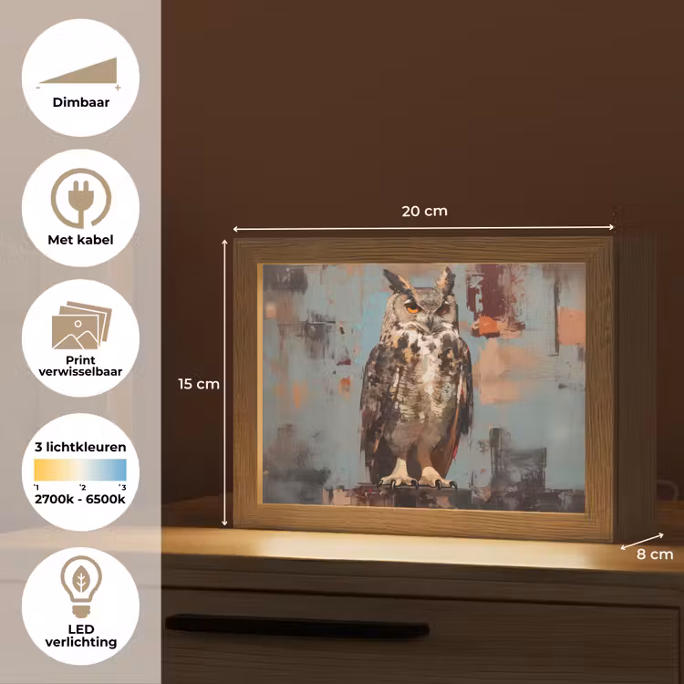 Lightbox - Wandlamp - Geschilderd - Abstract - Uil - Bruin — 7