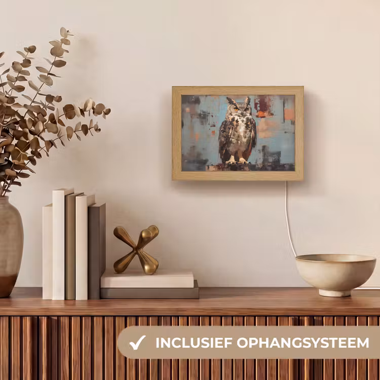 Lightbox - Wandlamp - Geschilderd - Abstract - Uil - Bruin — 8