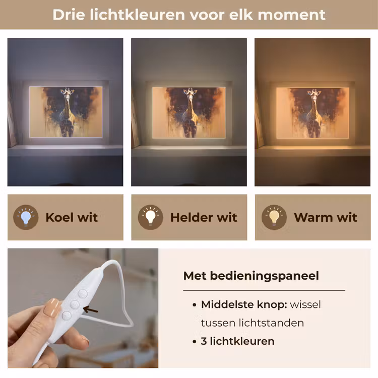 Lightbox - Wandlamp - Giraf - Bruin - Abstract - Geschilderd — 5
