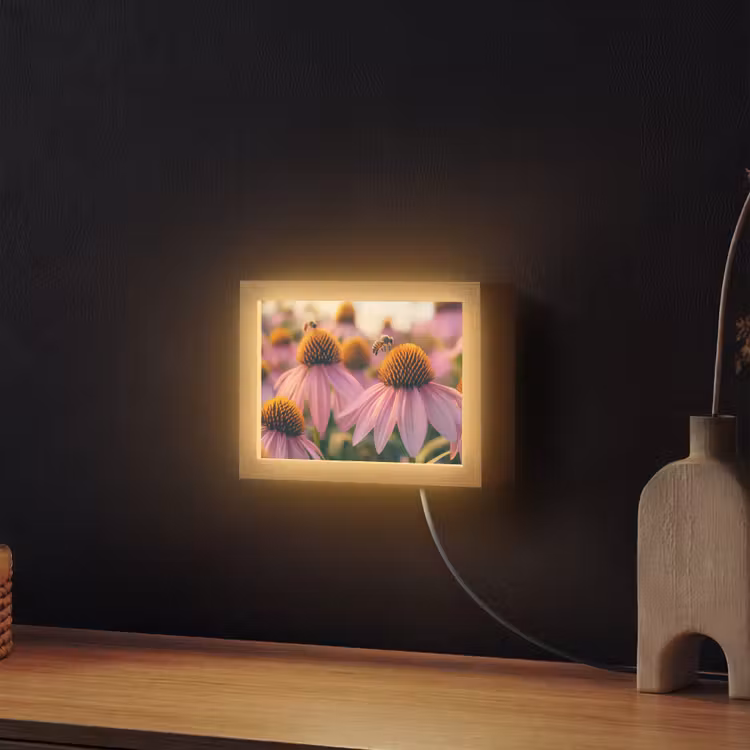 Lightbox - Wandlamp - Roze Bloemen met Bijen — 2