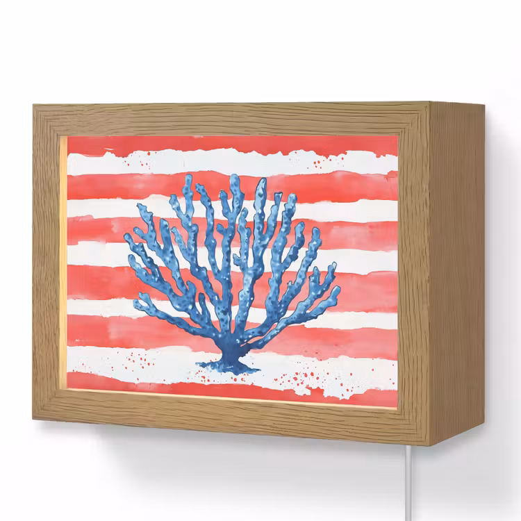 Lightbox - Wandlamp - Blauw Koraal Rode Strepen Aquarel