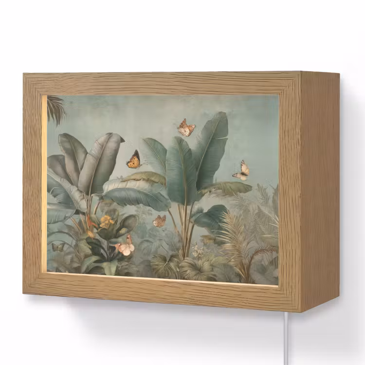 Lightbox - Wandlamp - Tropisch bladerdek - Vlinders - groen - Bruin — 1
