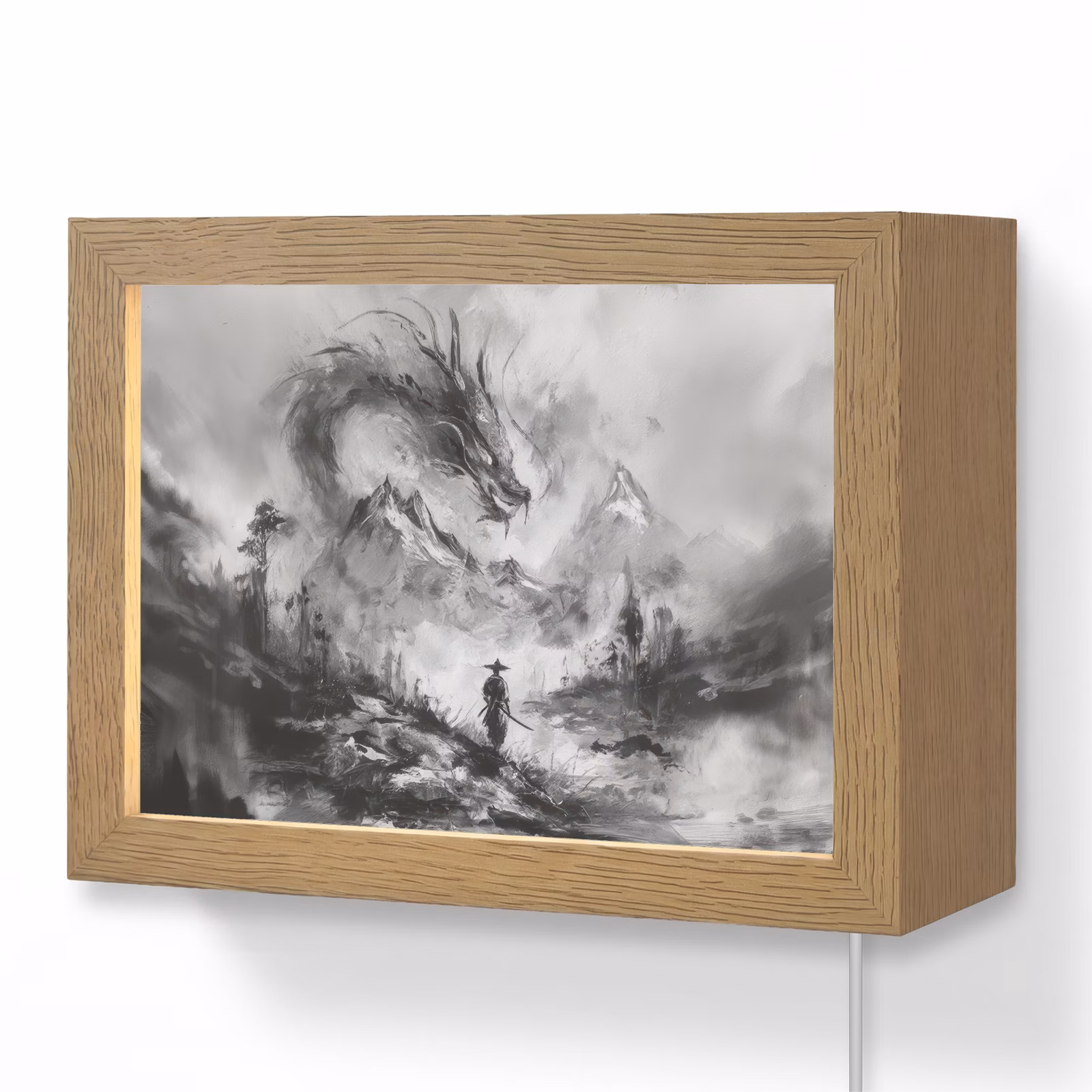 Lightbox - Wandlamp - Samoerai en Draak Zwart Wit — 1