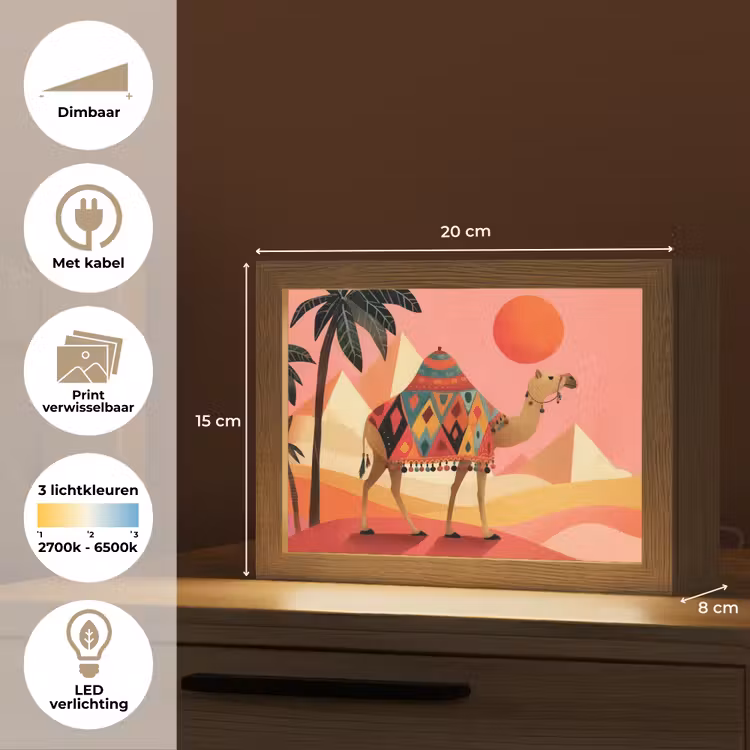 Lightbox - Wandlamp - Kameel bij Piramides Roze — 7