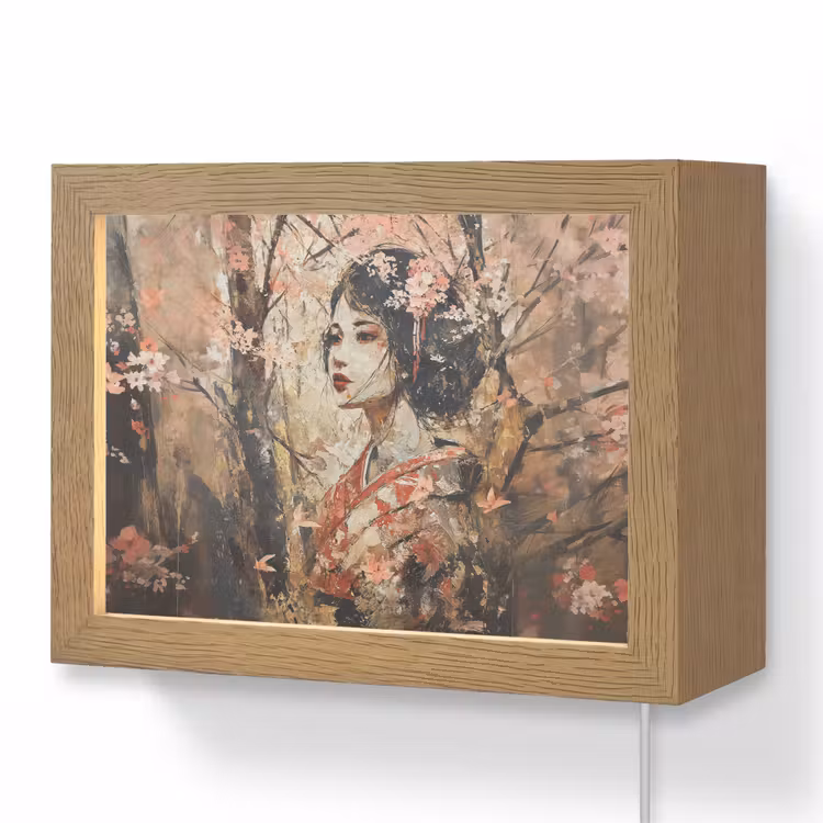 Lightbox - Wandlamp - Kimono - Vrouw - kersenbomen