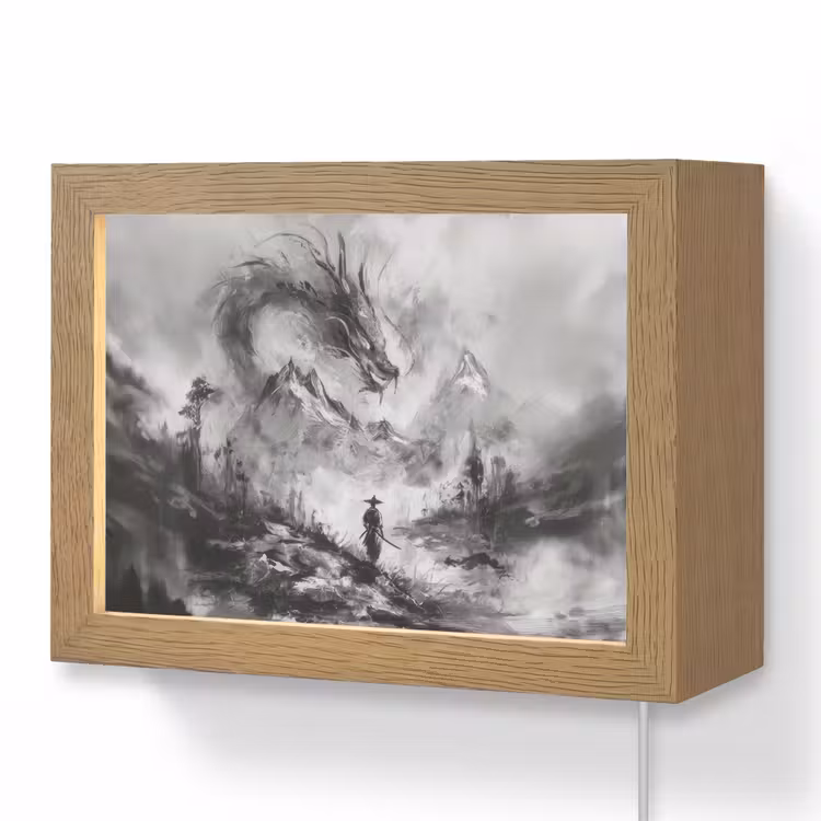 Lightbox - Wandlamp - Krijger - Draak - Grijs