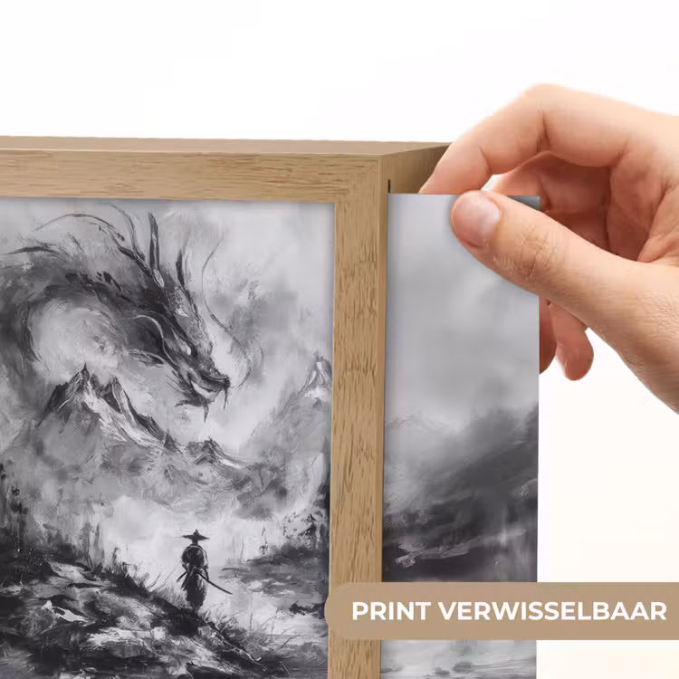 Lightbox - Wandlamp - Samoerai en Draak Zwart Wit — 3