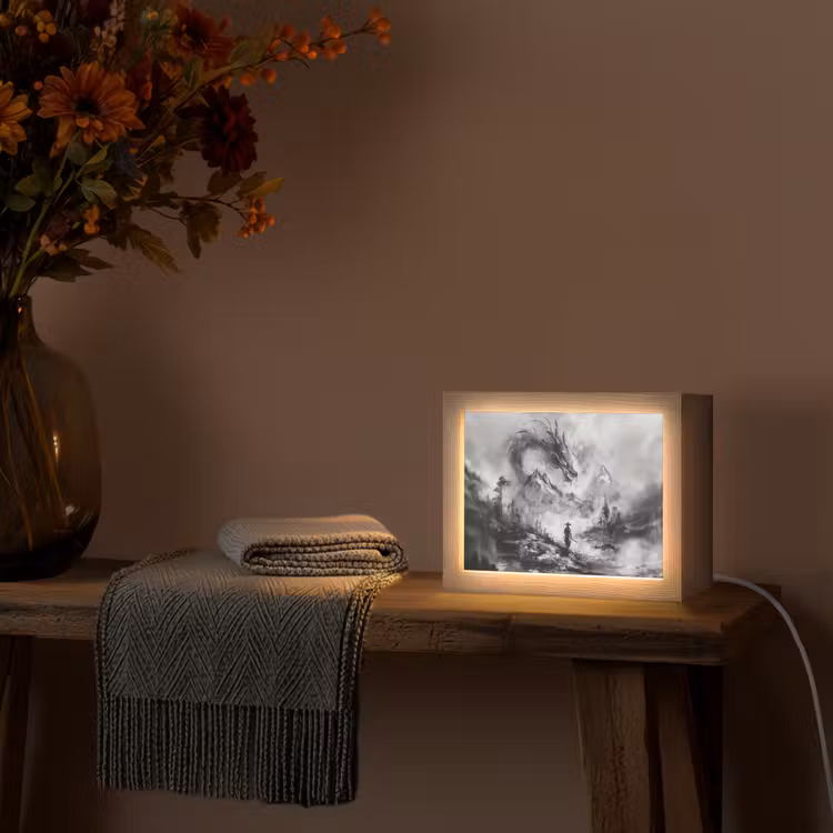 Lightbox - Wandlamp - Samoerai en Draak Zwart Wit — 4