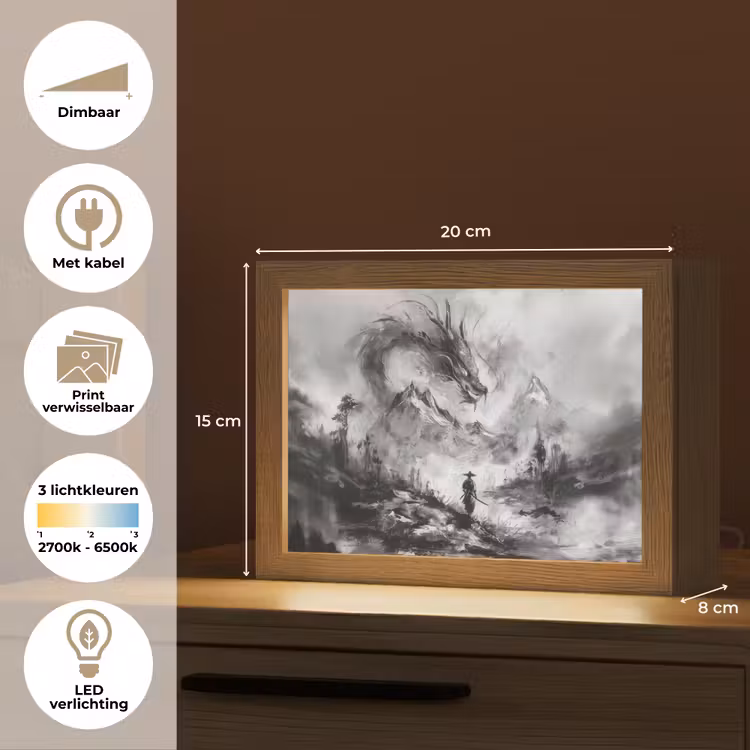 Lightbox - Wandlamp - Samoerai en Draak Zwart Wit — 7