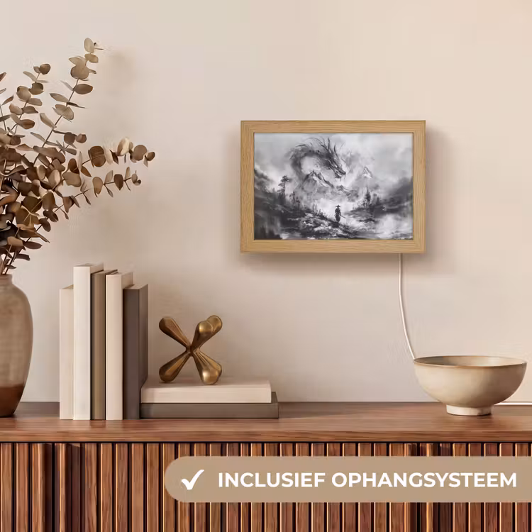 Lightbox - Wandlamp - Samoerai en Draak Zwart Wit — 8