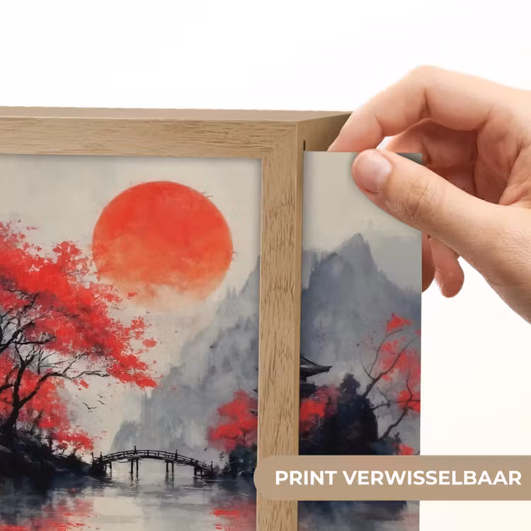 Lightbox - Wandlamp - Japans Landschap Rode Zon Pagode — 3