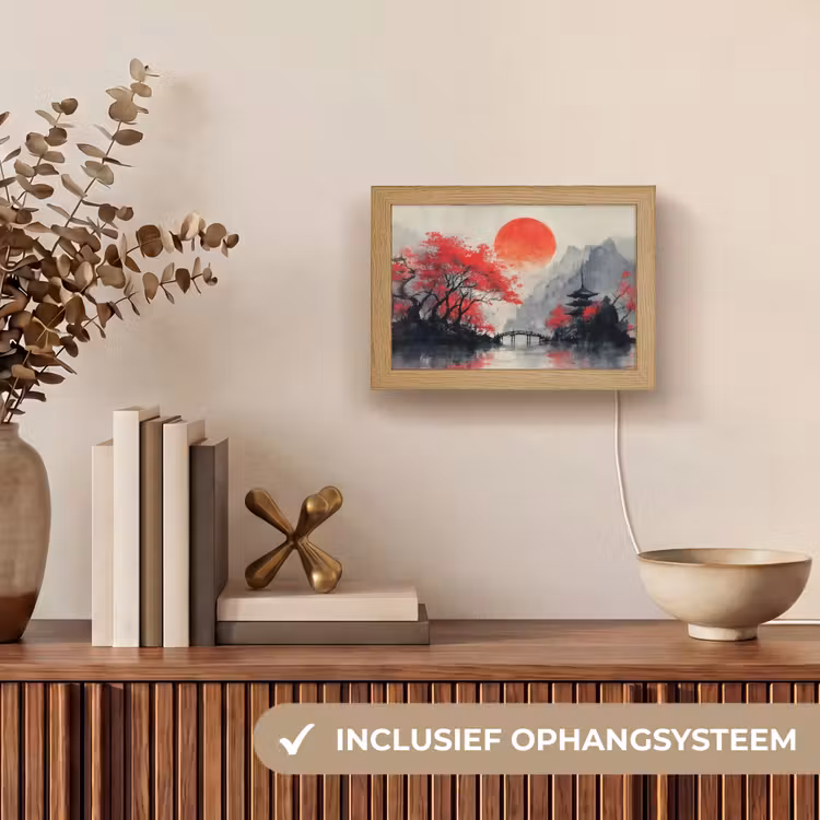 Lightbox - Wandlamp - Japans Landschap Rode Zon Pagode — 8