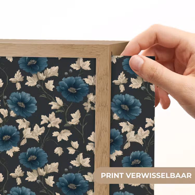 Lightbox - Wandlamp - Blauwe Bloemen op Zwart — 3