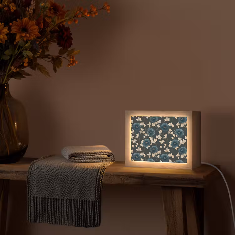 Lightbox - Wandlamp - Blauwe Bloemen op Zwart — 4