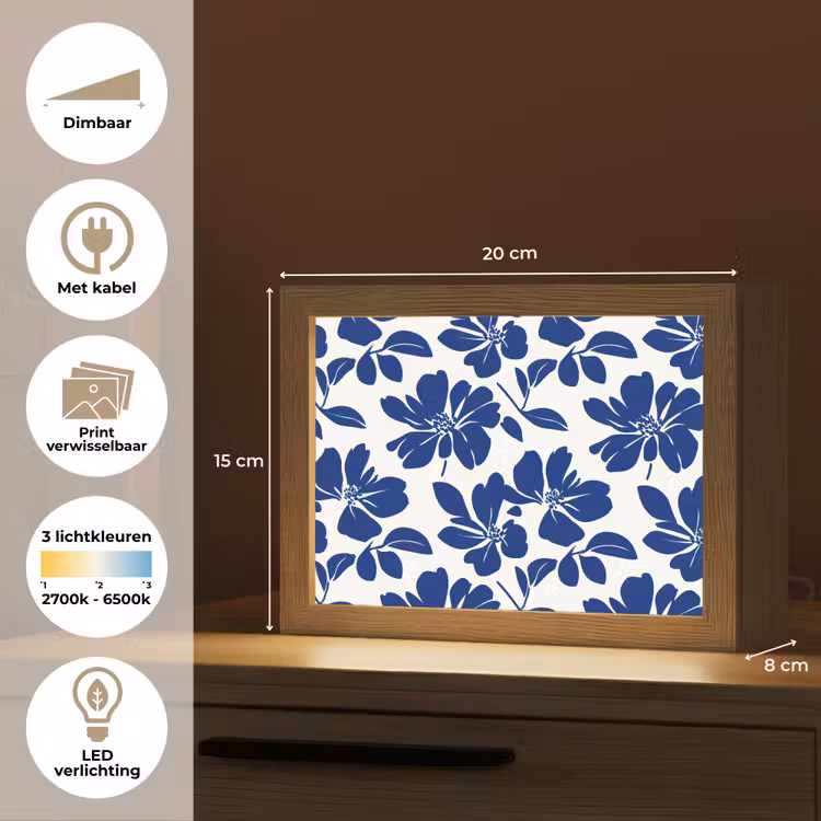 Lightbox - Wandlamp - Blauw Wit Bloemen Patroon — 7