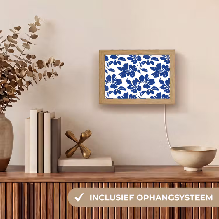 Lightbox - Wandlamp - Blauw Wit Bloemen Patroon — 8